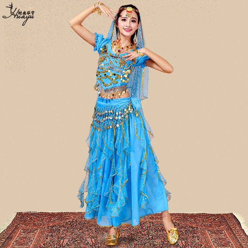 Huayu Dance New Indian Dance Performance Suit Short-sleeved Dot Dress Suit Folk Dance Xinjiang Dance Table Performance Suit 3