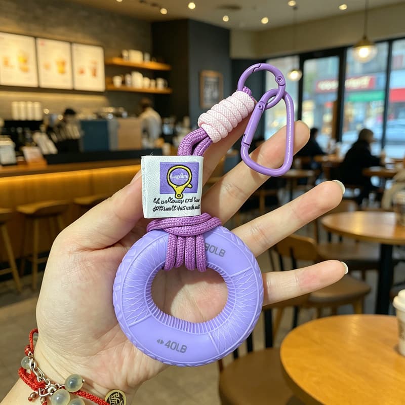 Purple grip ring + buckle cloth label lanyard