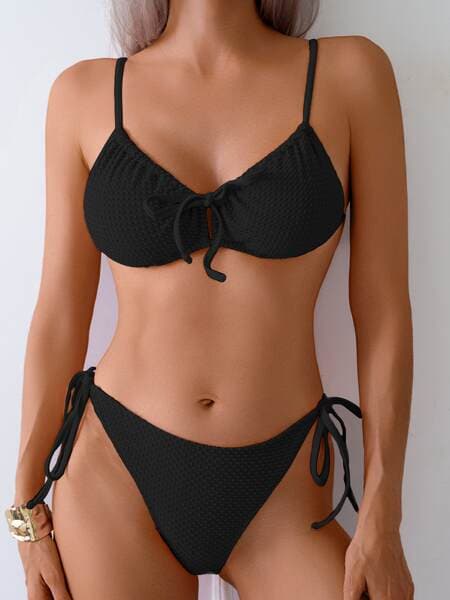 Yeni Stil İki Parçalı Bikini, Bağcıqlı, Açıq Arxa, Yüksək Bel