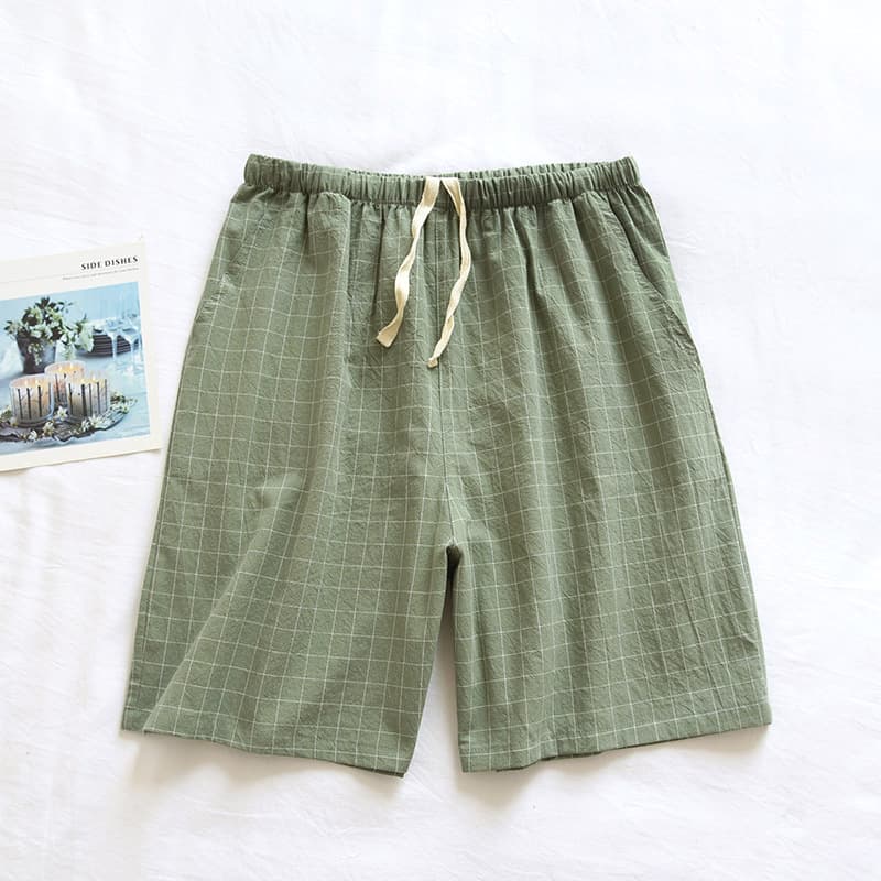 Single-line men's green-washed cotton shorts