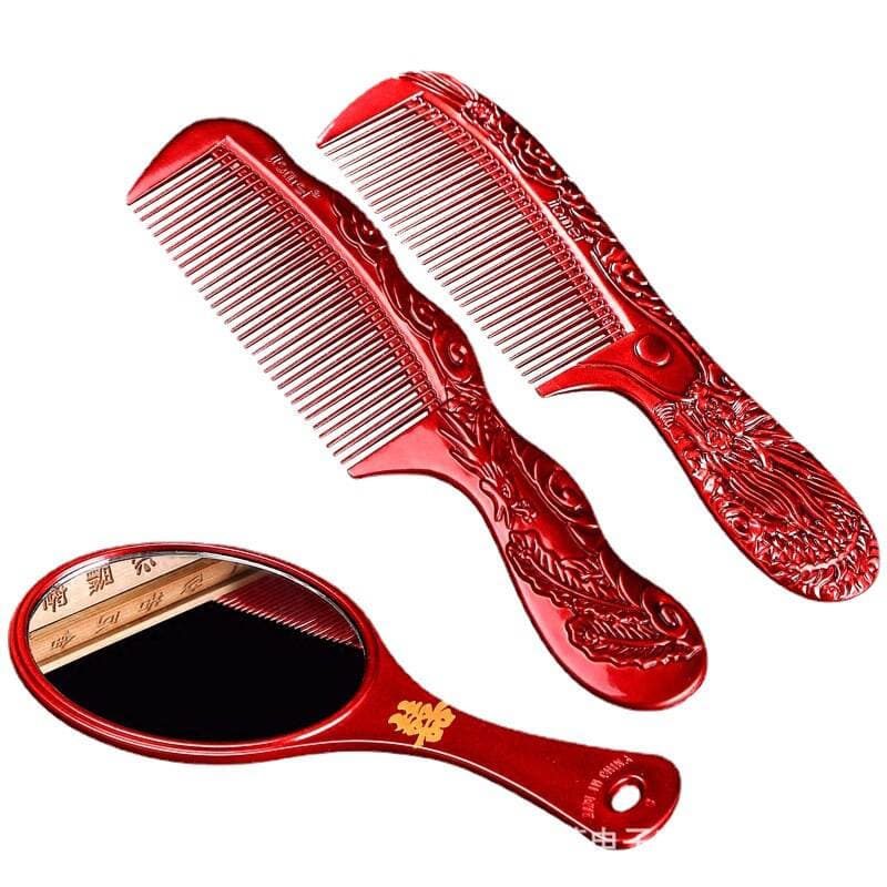 Wedding supplies comb mirror suit red heart-shaped wooden comb plastic pair comb female dowry dowry couple pair comb 5