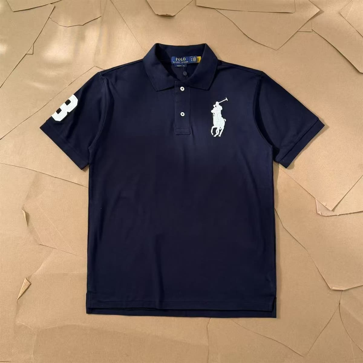 Navy blue white label