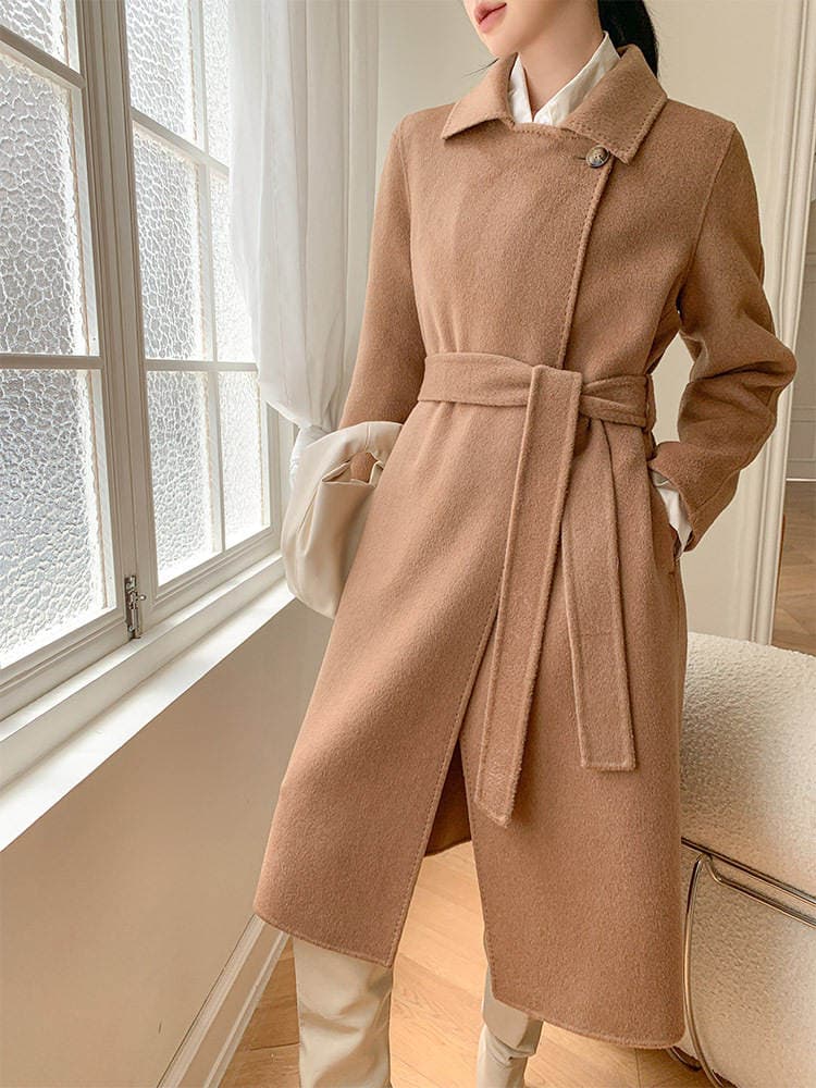 High-end double-sided cashmere coat Women's Mid-length 2023 new winter suit collar slim slimming woolen coat 3