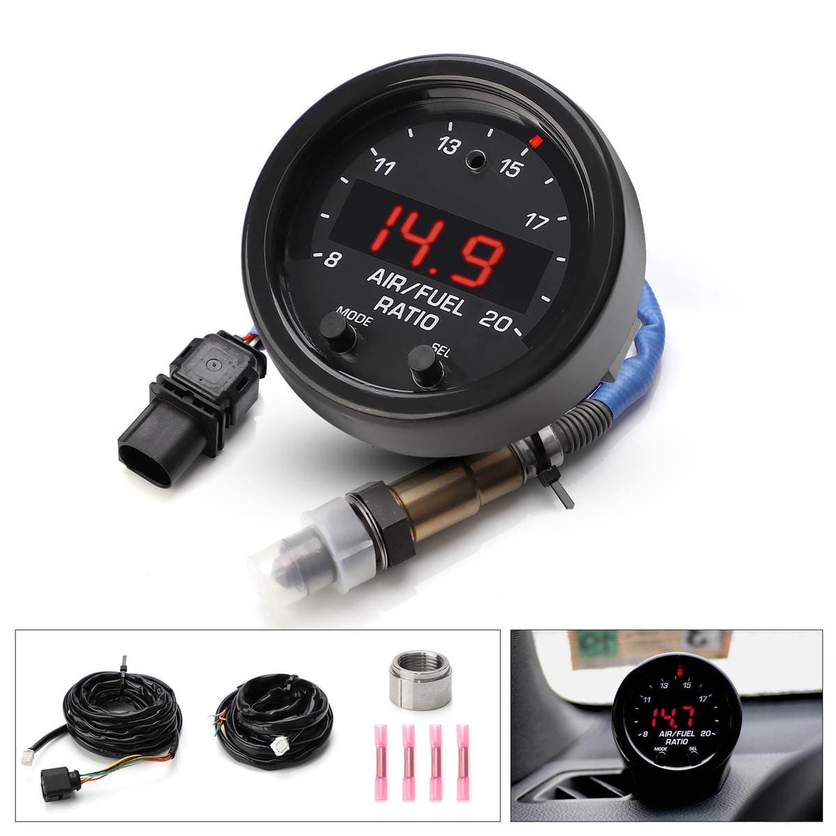 Car Modification Wide-Range Air-Fuel Ratio Gauge 52mm Air-Fuel Ratio Meter with Wide Oxygen Sensor Set Lsu4.9 1