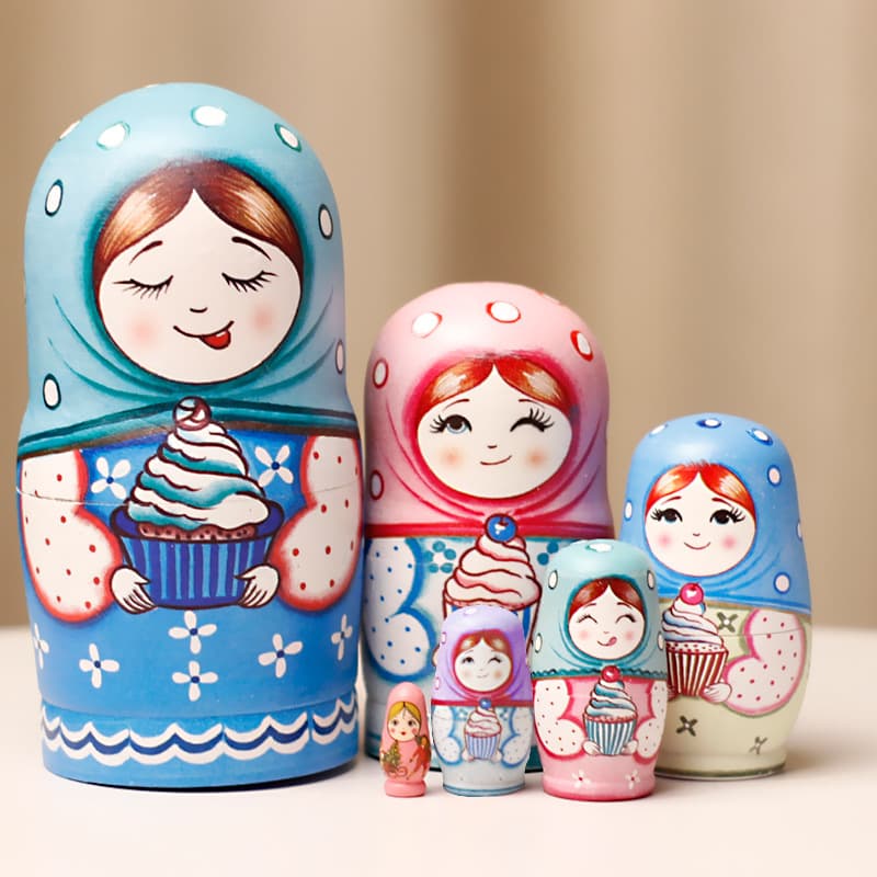 6-layer sky blue headscarf and blue jacket (15cm height)
