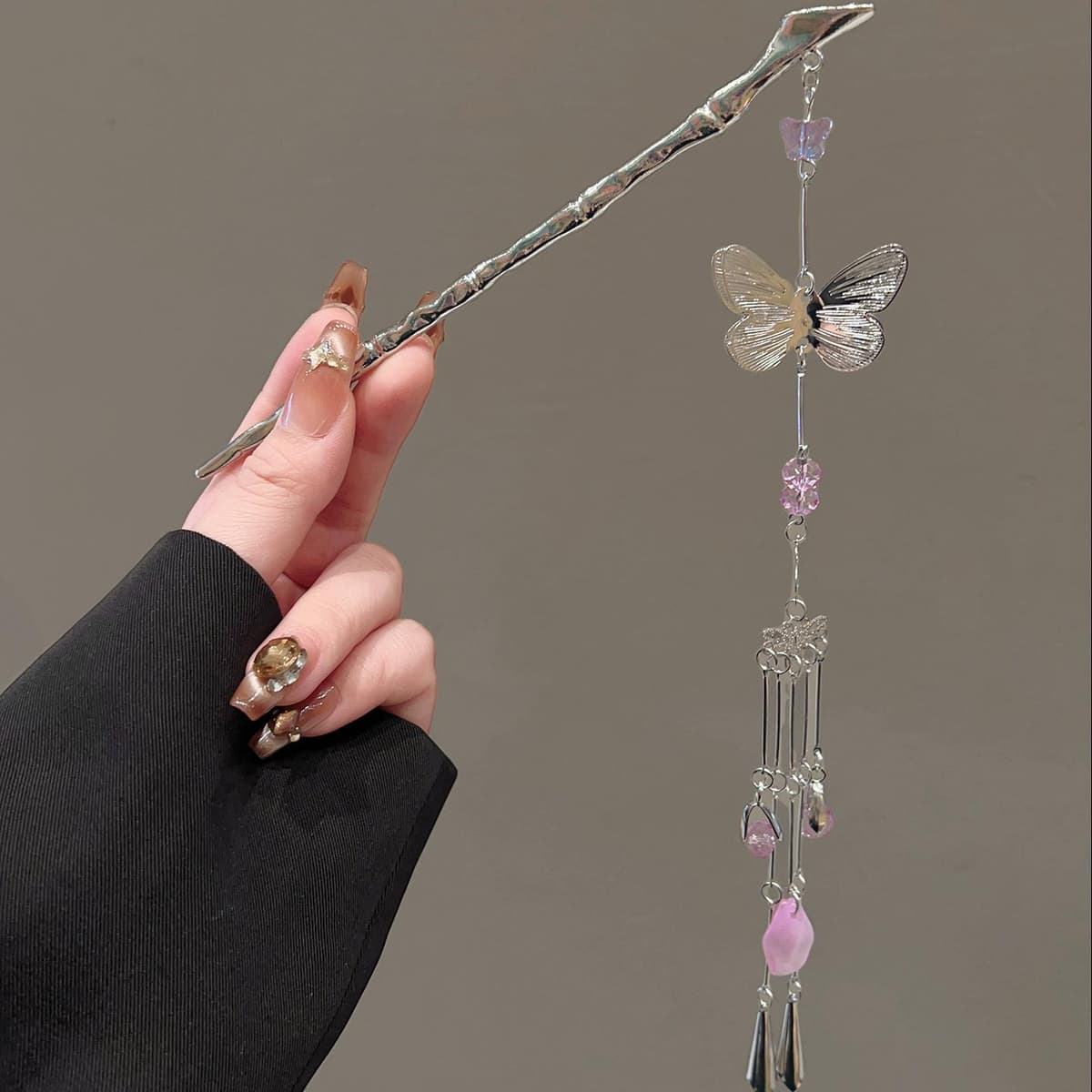 Wind chime butterfly hairpin-silver