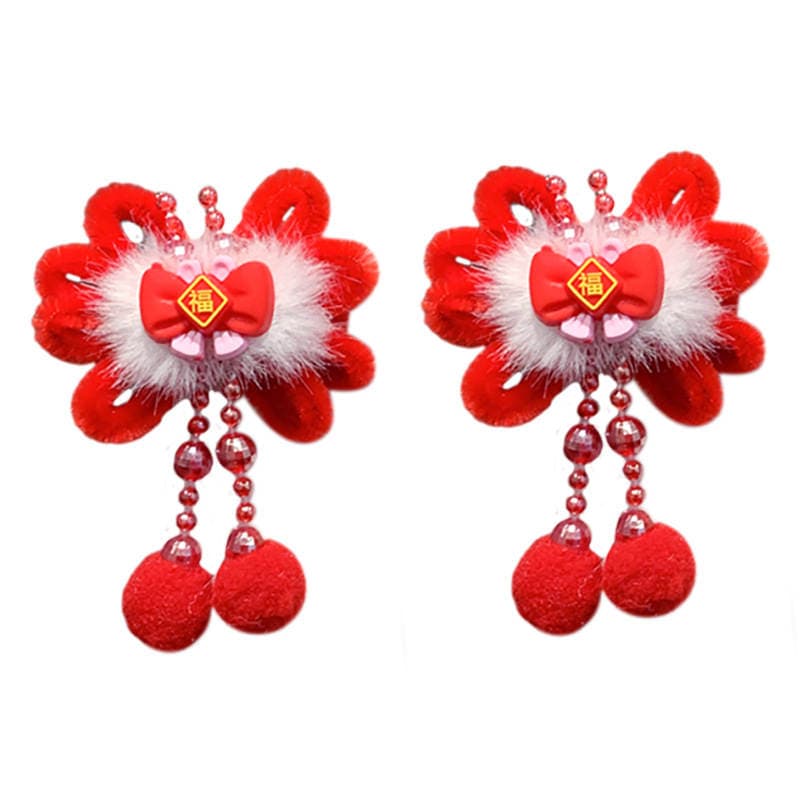 Children's New Year Headwear Chinese Style Girls' Hanfu Hairpin Mink Fur Ancient Style Tassel Hairpin Baby New Year Hair Accessories 5