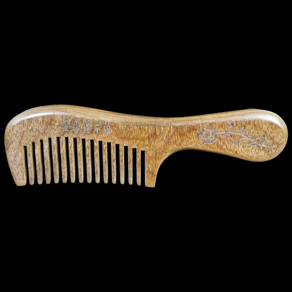 Gold wire green sandalwood 19cm round handle with wide teeth