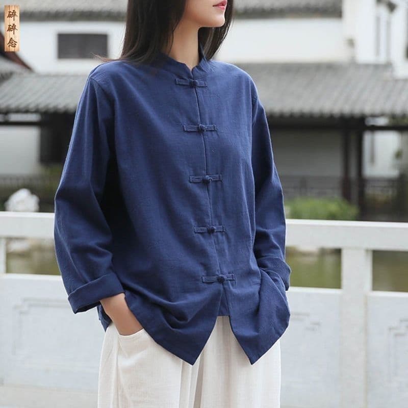 Navy Blue Cotton Linen Pair Top [Activity Offer]]