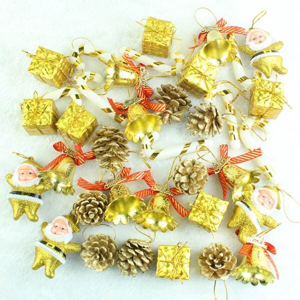 Yiju 36 Pieces of Golden Christmas Tree Pendants, Pendants Decoration, Duoduo Boxes, Multiple Packs of Christmas Decorations