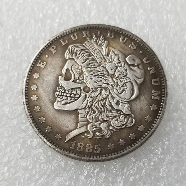 Antique Crafts 1885 Tramp Skull Silver Plated Coin Morgan Coin Replicated Commemorative Coin Foreign Coin Coin