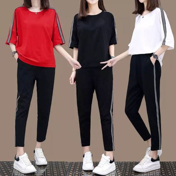 Sports Suit Women's Summer 2021 Loose Fashionable Casual Spring Korean Style Student T-shirt Harlan Pants Two-piece Set Trendy