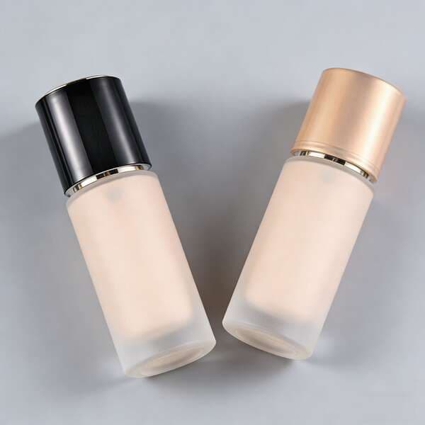 30ml maye tonal krem üçün şəffaf şüşə flakon, çəhrayı qapaqlı