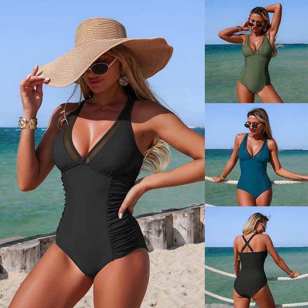 European and American 2026 One-Piece Swimsuit Amazon New One-Piece Swimsuit Women's Mesh Splicing Nylon Spot Wholesale Swimsuit