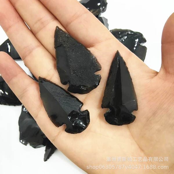 Cross-Border Hot-Selling Natural Obsidian Arrowhead with Skin, Raw Stone Handmade DIY Pendant Necklace, Agate Arrow Cluster Flint Wholesale