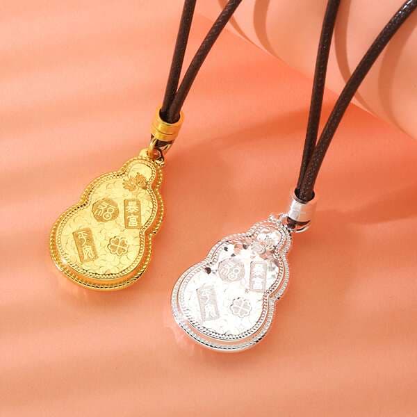No. 8923 Pure Silver 999 Double-Layer Crushed Ice Gourd Fortune Necklace Gold Silver Niche Pendant Tiktok Direct