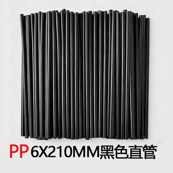 Birdəfəlik qara plastik saman çubuqları, 6x210mm, qida üçün təhlükəsiz PP
