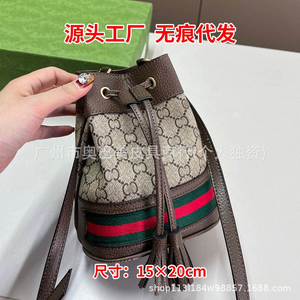 Gucci orijinal dəri mini vedrə çantası, yarımdairəvi yəhər çantası, böyük tutumlu qadın çantası