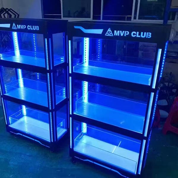 Led Lighted Liquor Cabinet, Wrought Iron Champagne Cabinet, Bar Ktv Three-Layer Xo Lighted Champagne Rack, Wine Rack, Beer Rack