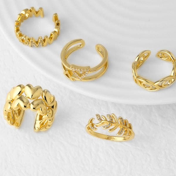 As Jewelry Sərhədlərarası Populyar Zirkonlu Ürək Formalı Üzük, Mis 18K Qızıl suyuna çəkilmiş, Tənzimlənən Açıq Qadın Üzüyü Rin13