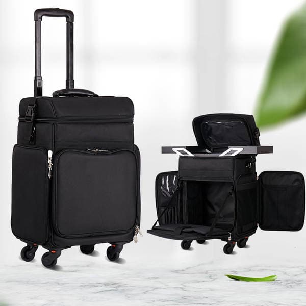 Professional Makeup Case, Trolley Case, Tattoo, Manicure and Eyelashes Tool Box, Nylon Cloth Large Capacity Makeup Suitcase