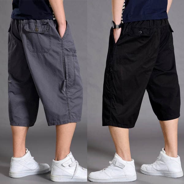Summer sports cropped pants men's loose shorts plus size fat guy casual thin cropped overalls middle pants