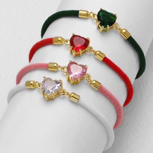 As Jewelry Rəngli Zirkonlu Ürək Formalı Qadın Bilərzik, Tənzimlənən Əl İşi Hörüklü Bilərzik Brm18