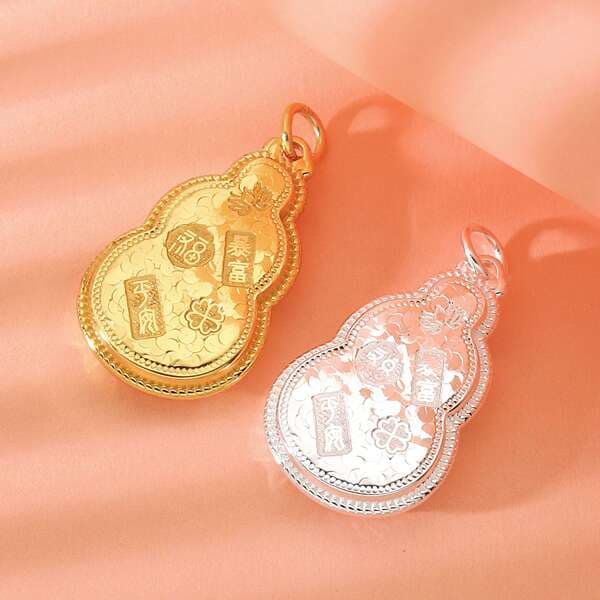 8925 Pure Silver 999 Double-Layer Crushed Ice Ice Gourd Fortune Pendant Gold and Silver Niche Pendant Tiktok Direct