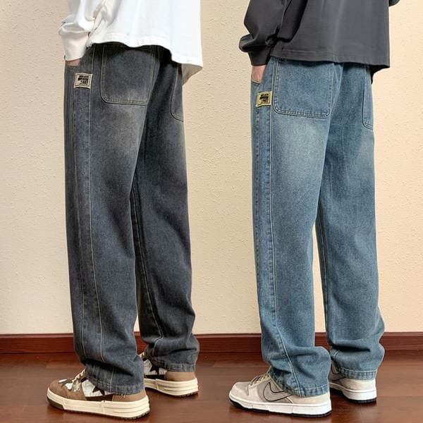 Men's Jeans Spring and Summer New Style Straight Loose Fit Casual Long Pants for Older Children, Summer Pants for Middle and High School Students, Youth Pants