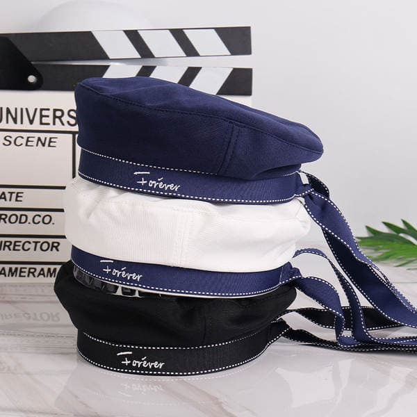 Navy Style Sailor Hat Beret Women's White Uniform Hat Streamer Astronaut Hat Shooting Stage Performance Crew Hat