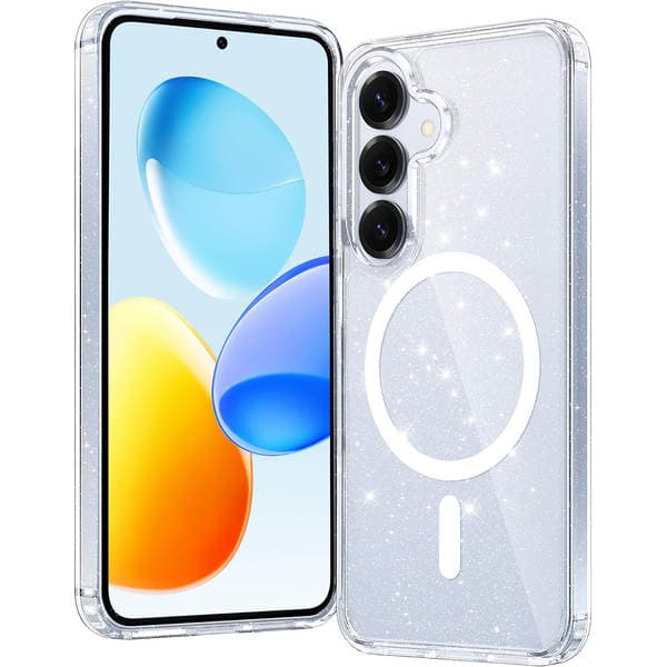 Suitable for Samsung S26Ultra Transparent Glitter Magnetic Phone Case S25Fe Airbag Anti-Fall Protective Cover Anti-Scratch