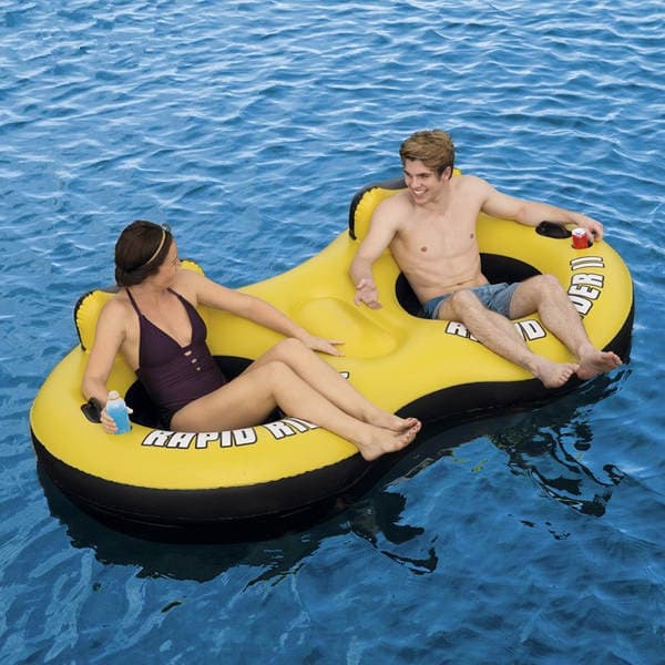 Bestway43113 Double Floating Ring Inflatable Eight-character Seat Drifting Floating Ring Floating Row Oversized Thick Water Floating Bed
