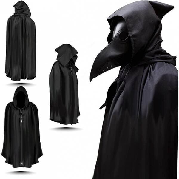 Anime Cosplay Donu: Vəba Həkimi Kostyumu (Uclu Papaq, Plaq, Quş Ağızlı Maska)