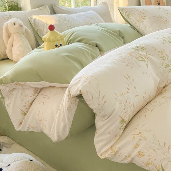 Four-Piece Set of Class a Maternal and Infant Grade Ins-Style Home Bed Sheets and Duvet Covers, Washed Cotton Fresh Style Duvet Cover Bedding Set, Three-Piece Set