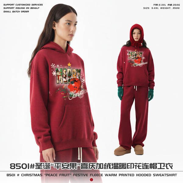 Flis astarlı, isti, printli, kapüşonlu sviter, unisex, payız-qış
