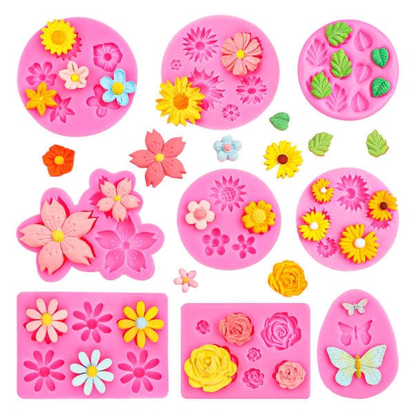 Daisy Rose Small Flower Silicone Mold DIY Leaf Fondant Cake Baking Mold Glue Resin Mold