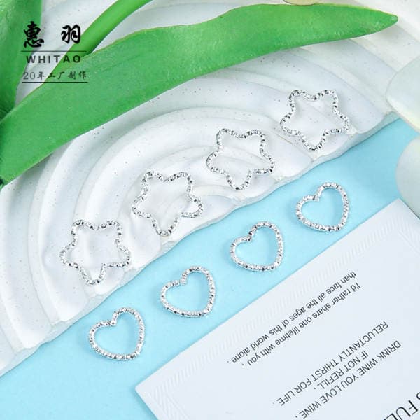 Fashionable Silver Heart-Shaped Five-Pointed Star Embossed Keychain Pendant Handmade Material Jewelry Accessories Connector Wholesale
