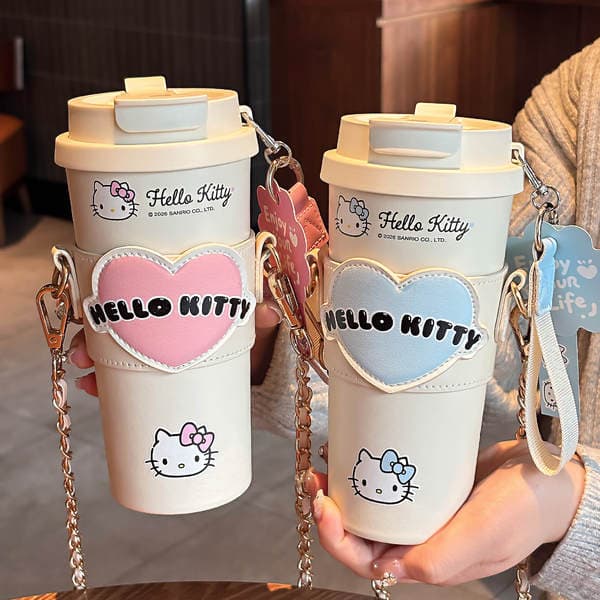 Hello Kitty Təmiz Titan Qəhvə Fincanı, Daşıma İpi ilə, İkiqat İçmə Dizaynı