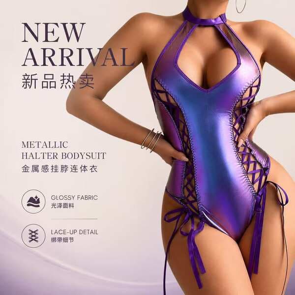 Qadınlar üçün seksual deşikli kombinezon pijama
