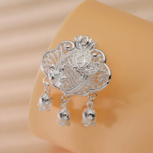No. 8922 Pure Silver 990 Filigree Butterfly Love Flower Lotus Lock Pendant Necklace New Chinese Style National Trend Necklace