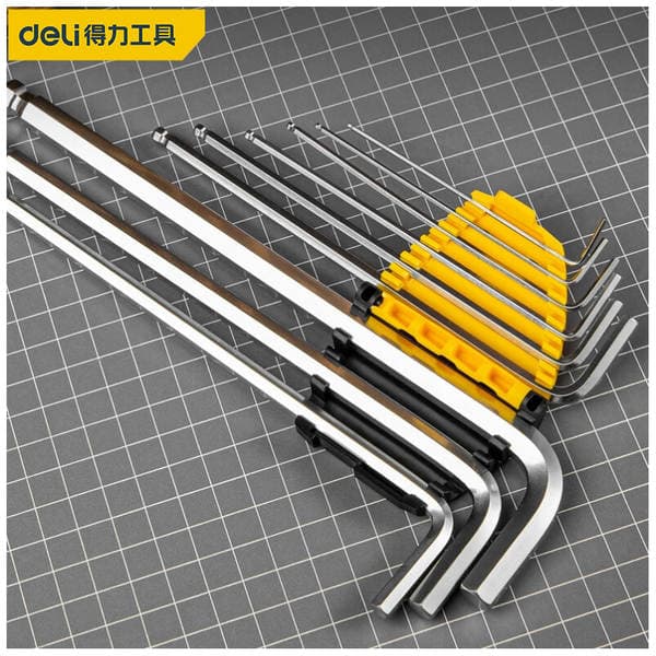 Deli Deli Extra-Long Ball-Head Hex Key Set 9-Piece Set Made of Chrome Vanadium Steel with High Hardness and Wear Resistance Dl3090