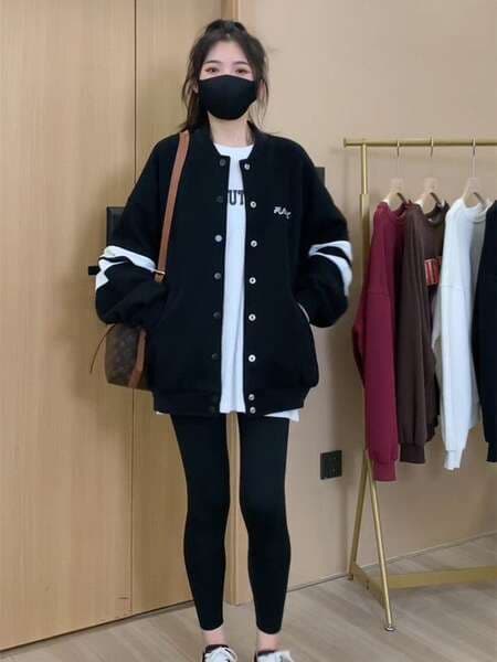 Plus size women's clothing autumn and winter New Style fat mm200 kg belly covering slimming top loose lazy style baseball uniform jacket