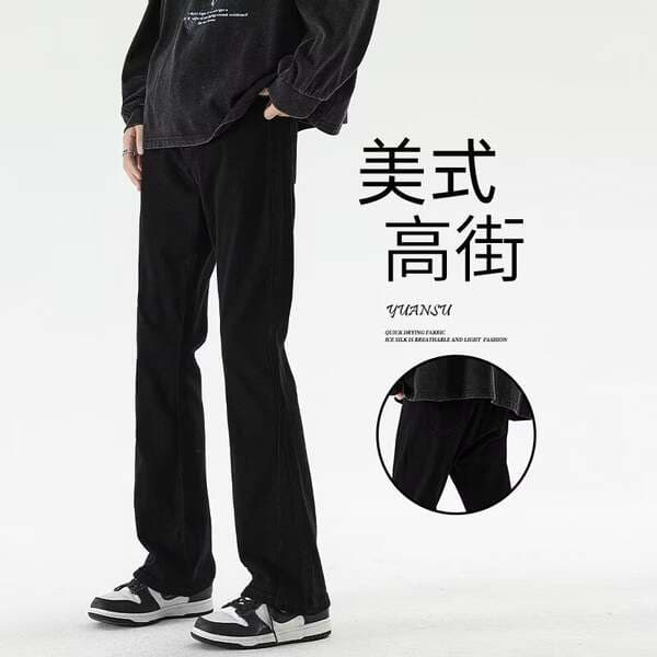 American Vibe Pants Men's Summer High Street Slightly Flared Black Jeans Men's Slim Straight Casual 2026 New Style