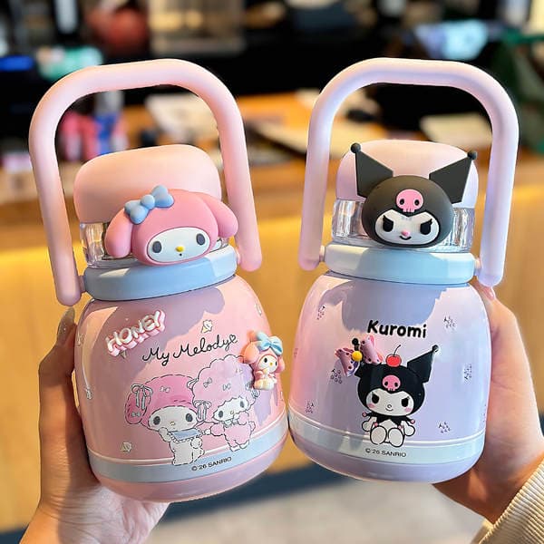 Cute Large-Capacity Cartoon Sanrio Milk Thermos Cup Double-Drink Kidsren's Straw Pot Portable Outdoor Water Cup