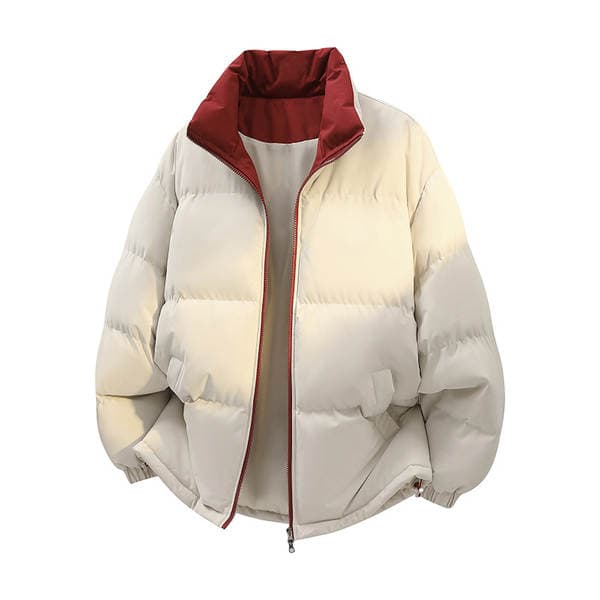Winter Color-Blocked Stand-Collar Cotton Jacket for Men, Fashionable and Warm Couple's Casual Puffer Jacket, Loose Trendy Brand Cross-Border Cotton Coat for Men
