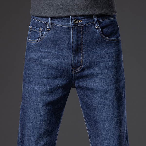 Men's Thick Autumn and Winter Jeans 2025 Cotton Straight-Leg Wear-Resistant Business Casual Trendy Long Pants for Men
