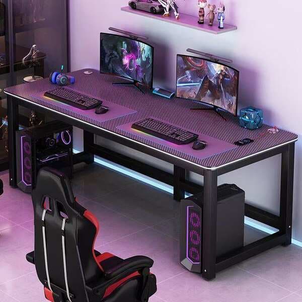Desktop Desk for Bedroom, Simple Home Computer Desk, Minimalist Rental Room Carbon Fiber Pattern Table, Simple Gaming Desk