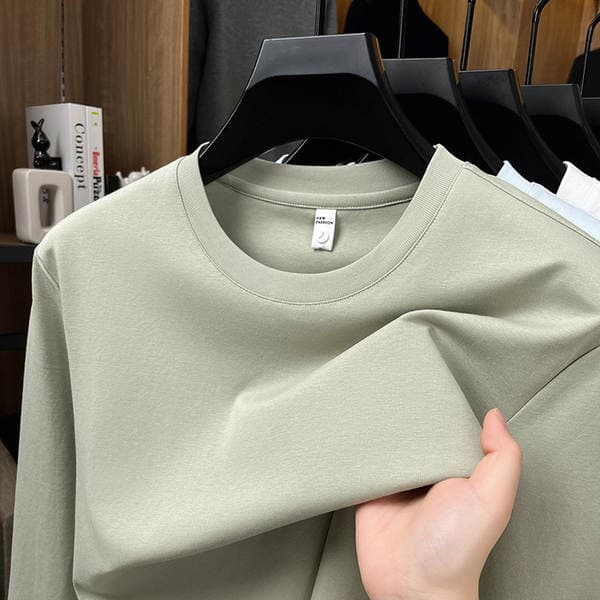 Live Cross-Border Spring & Fall New Sweatshirt Men's Cotton Long-Sleeved T-Shirt Pure Color Top T-Shirt with Bottoming Shirt for Men