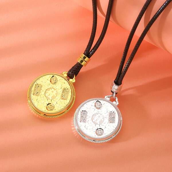 No. 8921 Pure Silver 999 Double-Layer Crushed Ice Fortune-Attracting and Blessing Pendant Necklace in Gold and Silver, with a Niche and Elegant Design