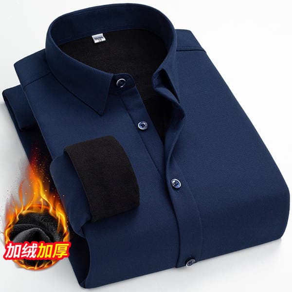 Men's Elastic One-Piece Velvet Seamless Shirt, Men's Long-Sleeved Autumn and Winter Business Casual Plus Velvet Warm Dad Shirt
